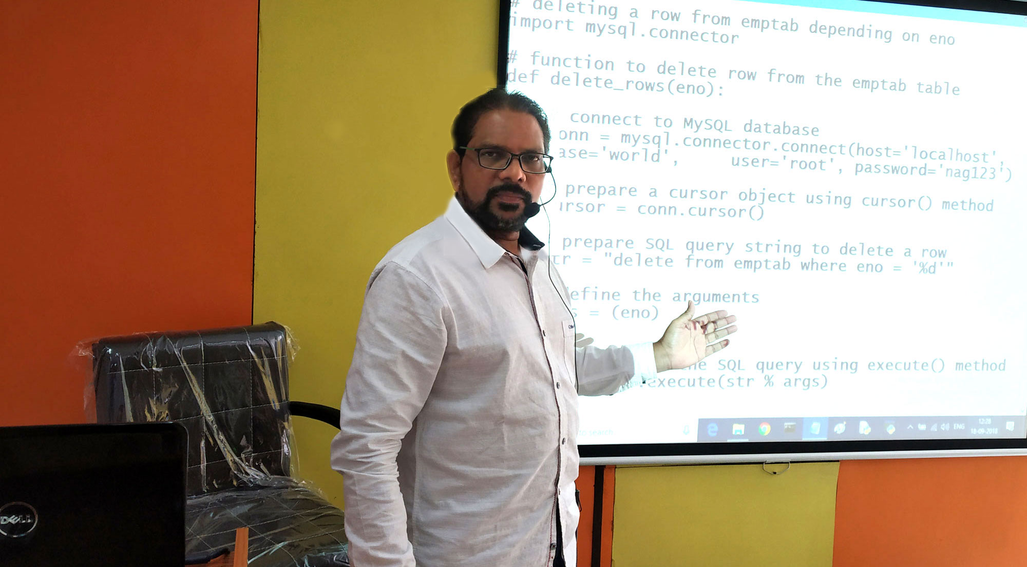 Dr R Nageswara Rao teaching python, django and snowflake, data science at Datatechs